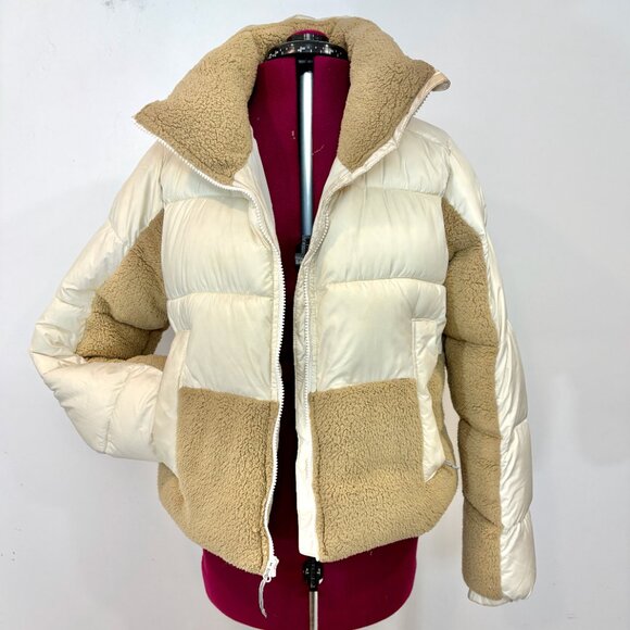 Columbia Beige Leadbetter Point II Sherpa Hybrid Short Puffer Jacket sz M - Picture 1 of 11